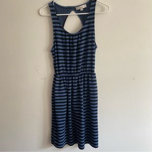 Loft women’s Sleeveless Blue Black Stripes Elastic Waist dress